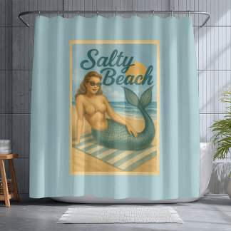 Salzige Strand-Pin-Up-Meermaid-Kunst Retro-Küstler Duschvorhang