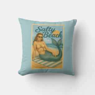 Salzige Strand Retro Pin-Up Meerjungfrau Kunst Küs Kissen