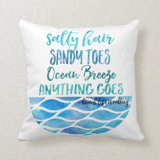 Salziges Haar-Sandy-Zehe-Ozean-Strand-Zitat-Kissen Kissen