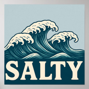 Salziges Teal Blau Surfen Strand Wellen Nautisch K Poster
