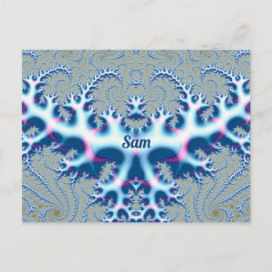 SAM ~ Icy White and Blue 3D Fraktal Design ~ Postkarte