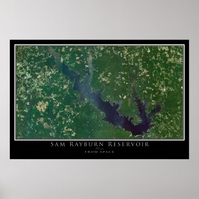 Sam Rayburn Lake Texas Satellite Poster Karte (Vorne)