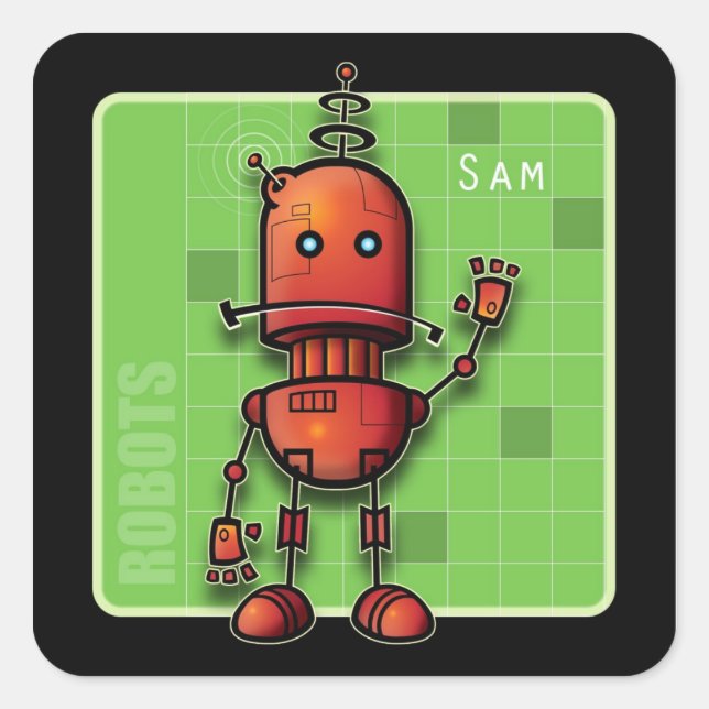 Sam the Robot Quadratischer Aufkleber (Vorderseite)