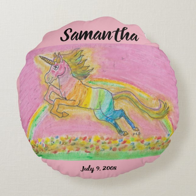 Samantha-Einhorn-rundes Kissen (Rückseite)