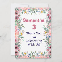Samantha Floral Dankeskarte, 3. Geburtstag 