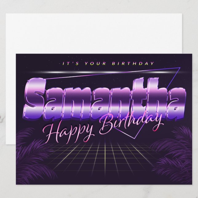Samantha Name Vorname lila retro Karte Geburtstag (Vorne/Hinten)