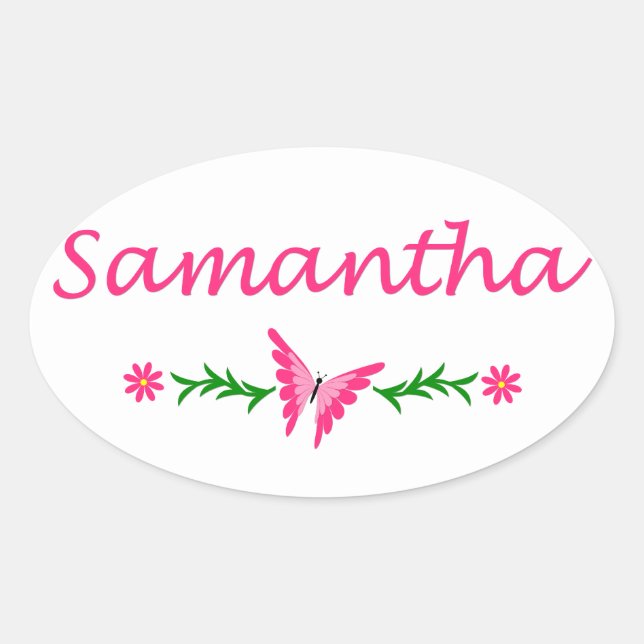 Samantha (Rosa Schmetterling) Ovaler Aufkleber (Vorderseite)