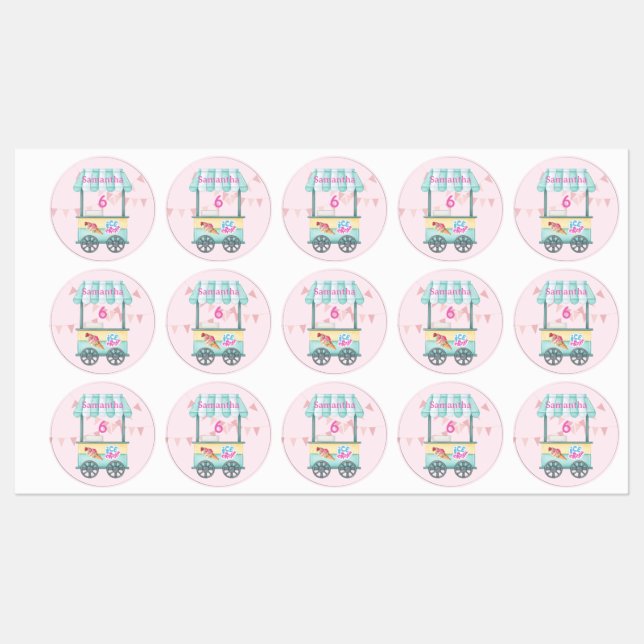 Samantha's Sweet 6th Ice Cream Party Labels Etiketten (Blatt)