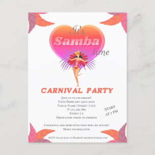 Samba danse brésilienne carnaval Invitation Carte 