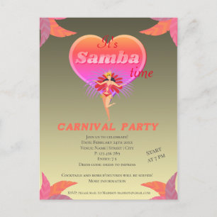 Samba danse brésilienne carnaval Invitation Carte 