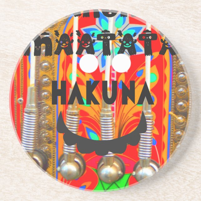 Samba Karnevalfarben Hakuna Matata blings.png Sandstein Untersetzer (Vorne)