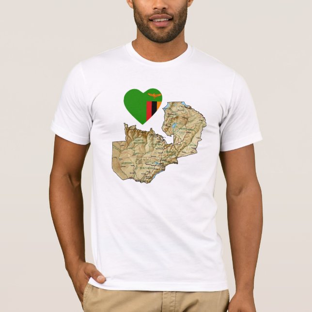 Sambia-Flaggen-Herz und Karten-T - Shirt (Vorderseite)