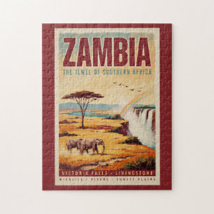 Sambia Landschaft Illustration Reise Kunst Vintage