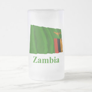 Sambia-wellenartig bewegende Flagge mit Namen Mattglas Bierglas