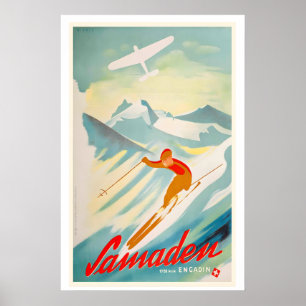 Samedan Engadin Schweiz Vintage-Skiplakat Poster