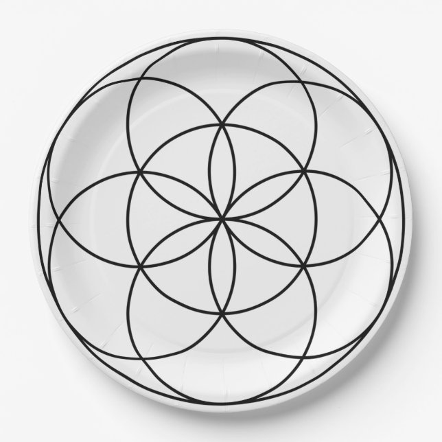 Samen des Lebens Heilige Geometrie, schwarz und we Pappteller (Vorderseite)
