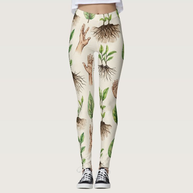 Samen starke Wurzeln Hand Nahtloses Muster Leggings (Vorderseite)
