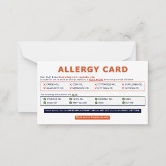 Samenöl-Allergie-Karte  Mitteilungskarte