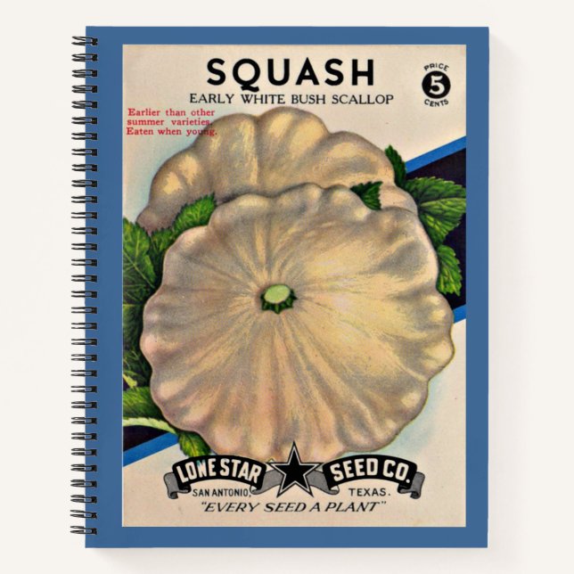 Samenpaket der 50er Jahre, weißer Squash-Druck Notizbuch (Vorderseite)
