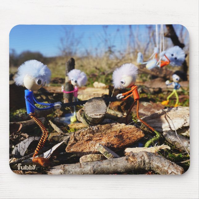 Samenwerking van Fubby poppetjes op een houtwerkpl Mousepad (Vorne)