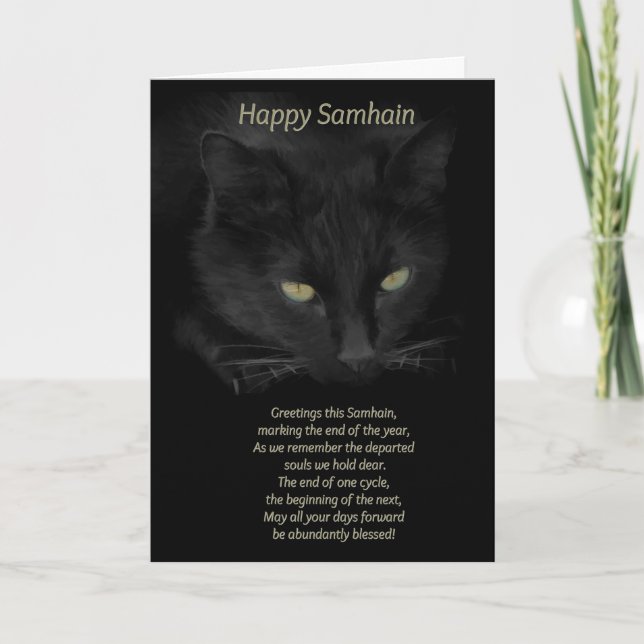 Samhain Black Cat Segings Happy Samhain Celtic Karte (Vorderseite)