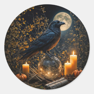 Samhain inspirierter mystischer Hexen-Rabe Runder Aufkleber