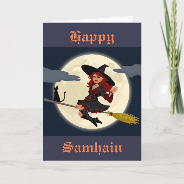 Samhain-Karte - fliegende Hexe Karte (Vorderseite)