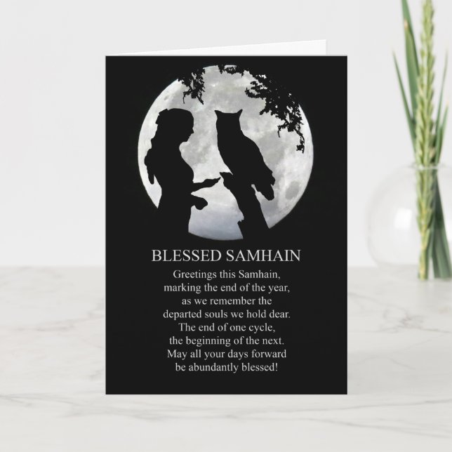 Samhain Lady and Owl Moon Sabbat Karte (Vorderseite)