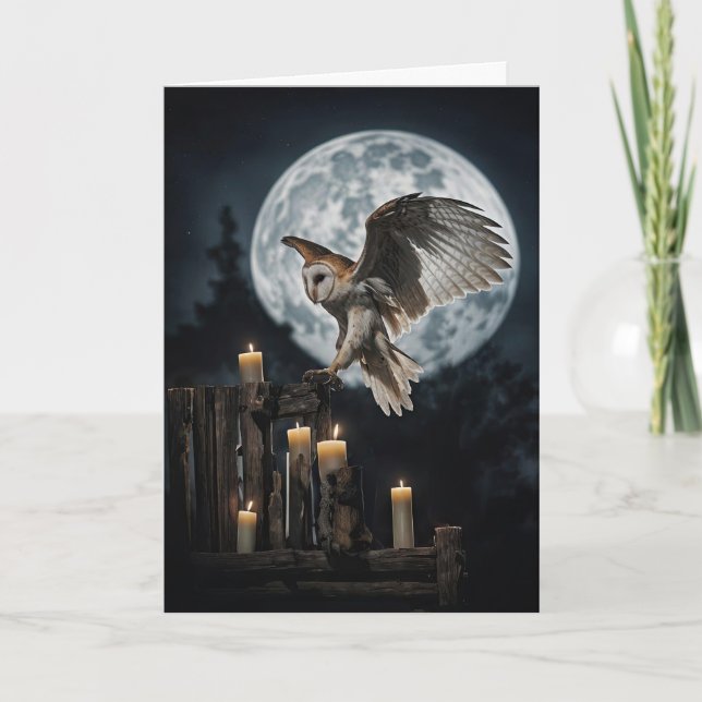 Samhain mit Hübschen offenen Flügeln Vollmond Karte (Vorderseite)