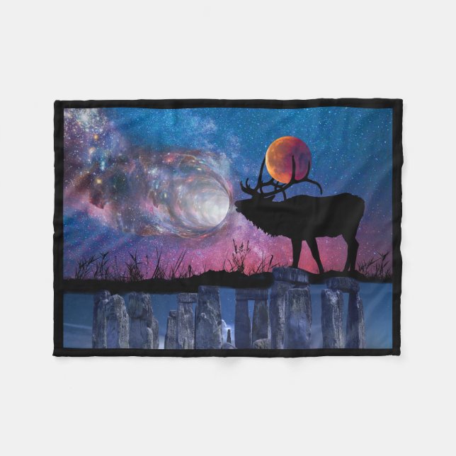 Samhain Mond Galaxy Stonehenge Fleece-Decke Fleecedecke (Vorderseite (Horizontal))