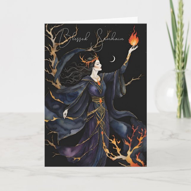 Samhain Pagan Hexe Seligen Halloween Herbstnacht Karte (Vorderseite)