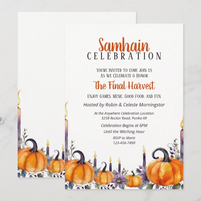 Samhain Party Fall Pumpkins & Candles Invitation (Devant / Derrière)