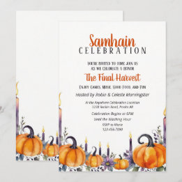 Samhain-Party Herbst-Kürbisse und Kerzen Einladung