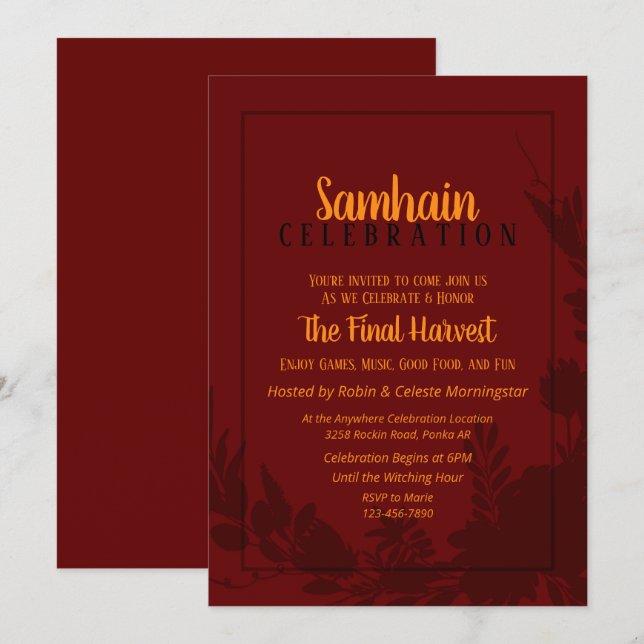 Samhain Party Red Floral Halloween Invitation (Devant / Derrière)