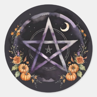 Samhain Pentacle & Fall Pumpkins Witch Runder Aufkleber