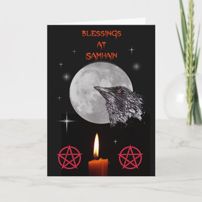 Samhain-Rabe- und Mondkarte Karte (Vorderseite)