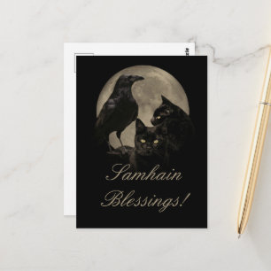Samhain Raven und Black Cat Pagan Postkarte