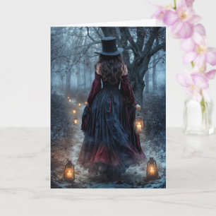 Samhain Schöne Frau in einem Top Hat Vintag Karte