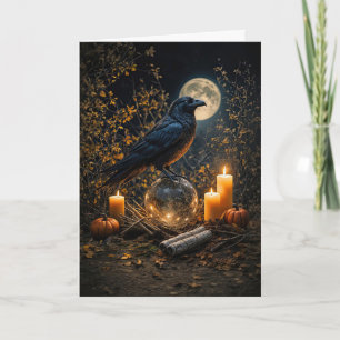 Samhain Schöne schwarze Rabenkerzen und Mond Karte