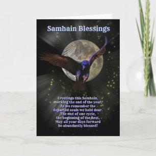 Samhain-Segen mit Rabe oder Krähe und Mond Karte