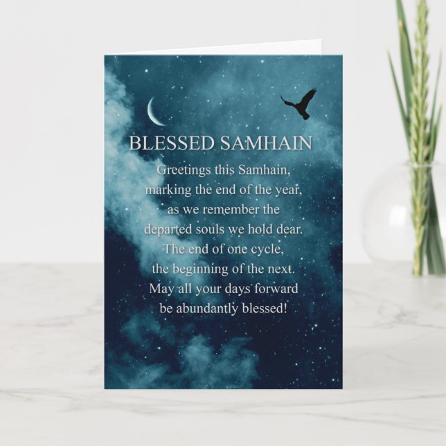 Samhain Sessing Mystic mit Moon und Raven Karte (Vorderseite)