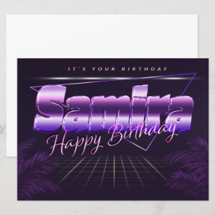 Samira Nom Prénom lila retro Carte Anniversaire