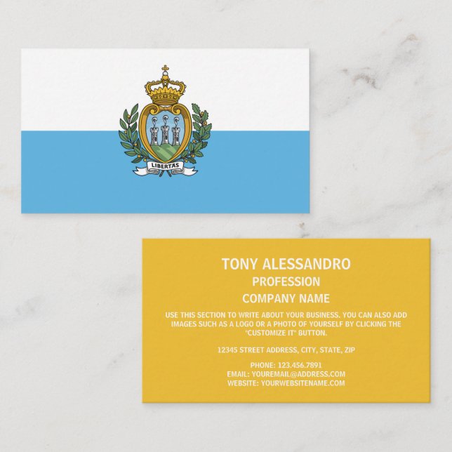 Sammarinische Flagge, Flagge von San Marino Visitenkarte (Vorne/Hinten)