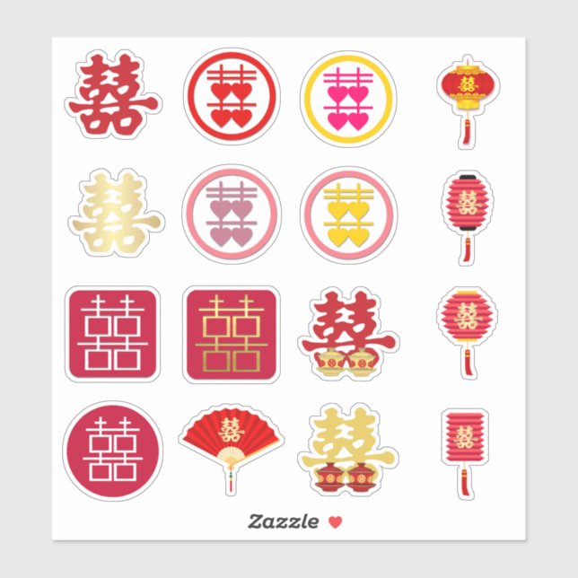 Sammlung doppelten Glücks | Chinesische Hochzeit Aufkleber (Blatt)
