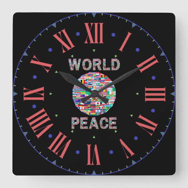 Sammlung römischer Zahlen zur Weltfriedensstiftung Quadratische Wanduhr (Vorderseite)