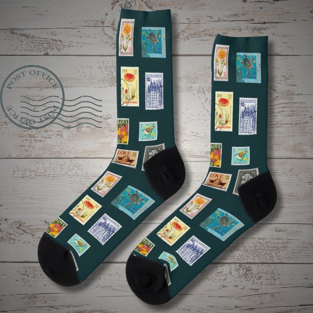 Sammlung von Briefmarke auf Farngrün Socken (Von Creator hochgeladen)