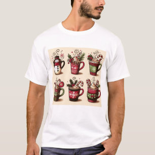 Sammlung von festlichen Kaffeetassen, Weihnachtsde T-Shirt