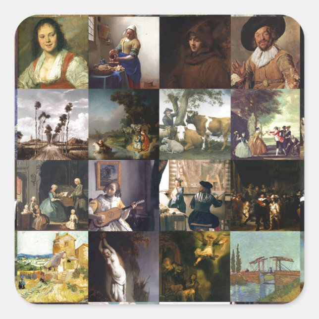 Sammlung von Gemälden von van Gogh, Vermeer usw. Quadratischer Aufkleber (Vorderseite)