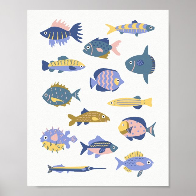 Sammlung von handgezogenen niedlichen Fischen Poster (Vorne)