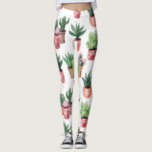 Sammlung von Kakteen in Töpfen, Aquarell. Leggings
